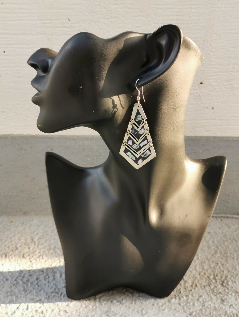 Vintage Mexican Alpaca Abalone Shell Inlay Dangle Earrings